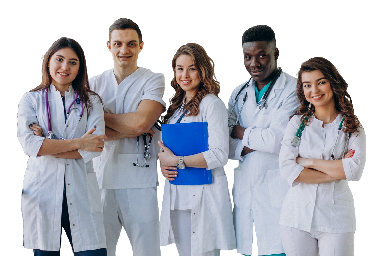 team-young-specialist-doctors-standing-corridor-hospital